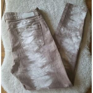 DKNY Sz 12 Womens Jeggings Jeans Tan/White Tie Dye Tapered 32X29 Y2K Retro EUC